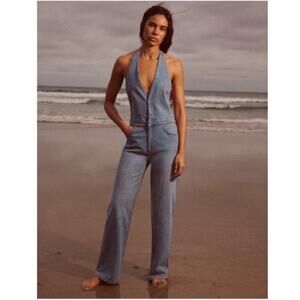 ZARA TRF DENIM HALTER NECK JUMPSUIT